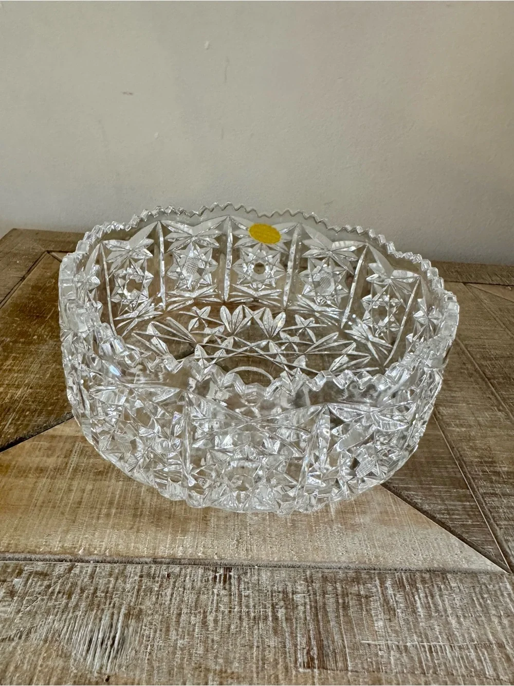 Vintage West German Hand Cut Lead Crystal Bowl 24% PbO Scalloped Starburs